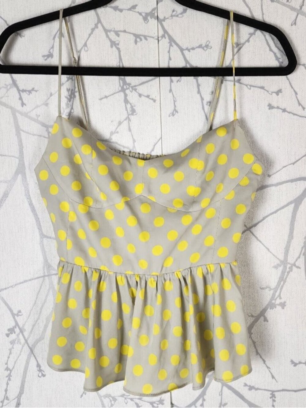 Zara Yellow Polkadot Strappy Peplum Cami